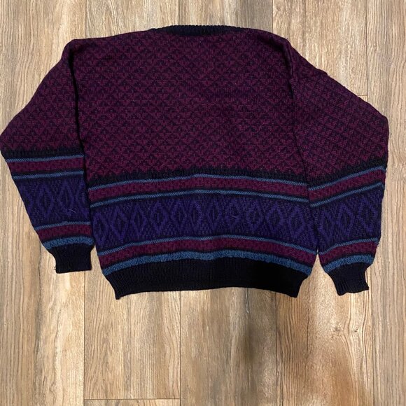 Nomadic Traders 100% pure wool fair isle style pattern sweater magenta pink navy - Picture 3 of 4